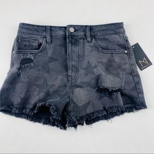 Material Girl Distressed Black Denim Shorts with Stars Size 9